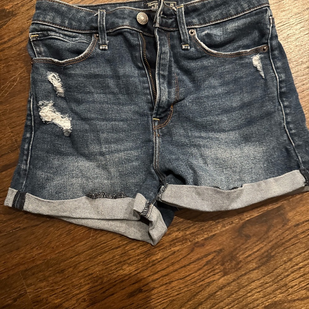 Abercrombie & Fitch Blue Jean Shorts Distressed High-Waisted